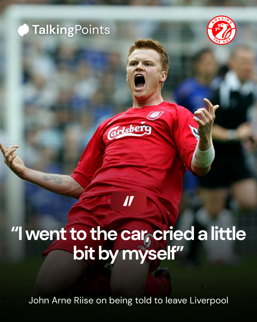 John Arne Riise celebrates scoring the opening goal against Chelsea