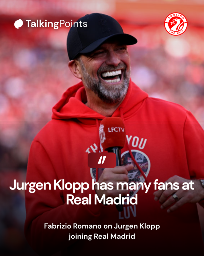Jurgen Klopp addresses fans at Anfield after his final game as Liverpool manager in May 2024 (Credit: Getty Images/Andrew Powell/Liverpool FC).