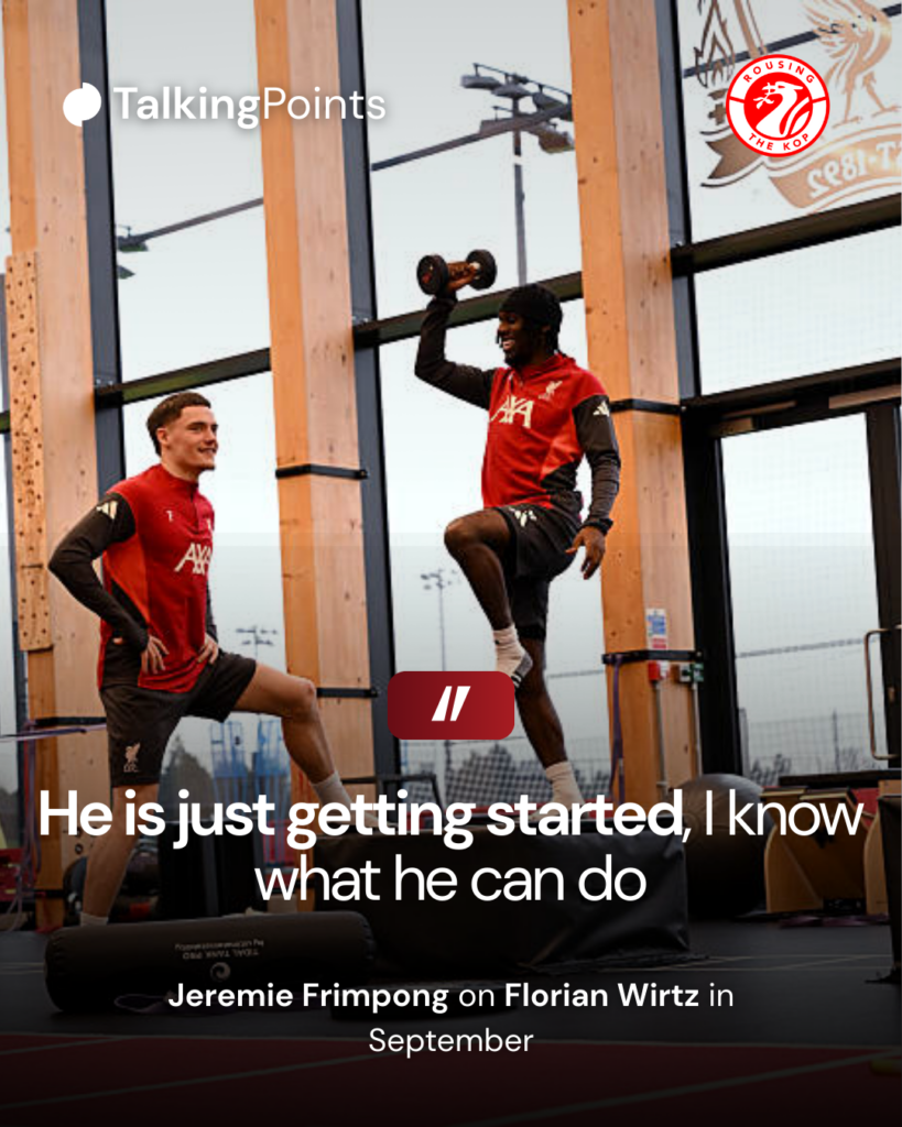 Jeremie Frimpong and Florian Wirtz in Liverpool training