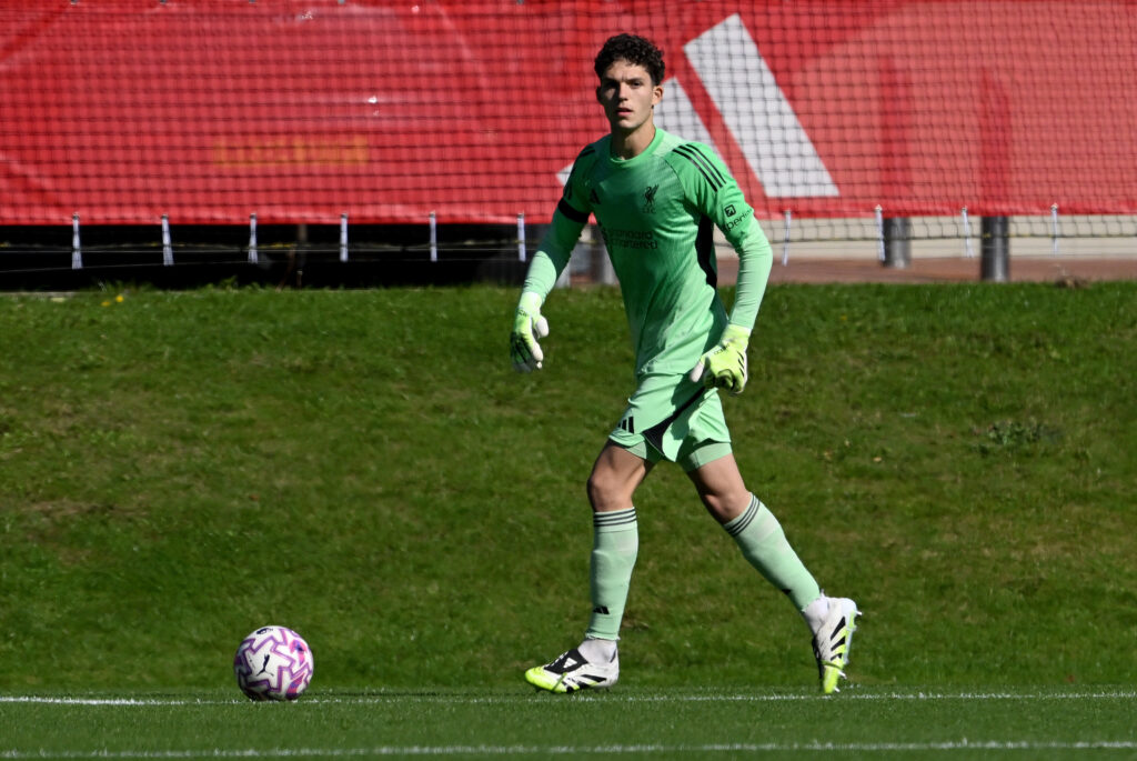 Armin Pecsi pictured on the ball during Liverpool U21s match against Manchester United at the AXA Training Centre