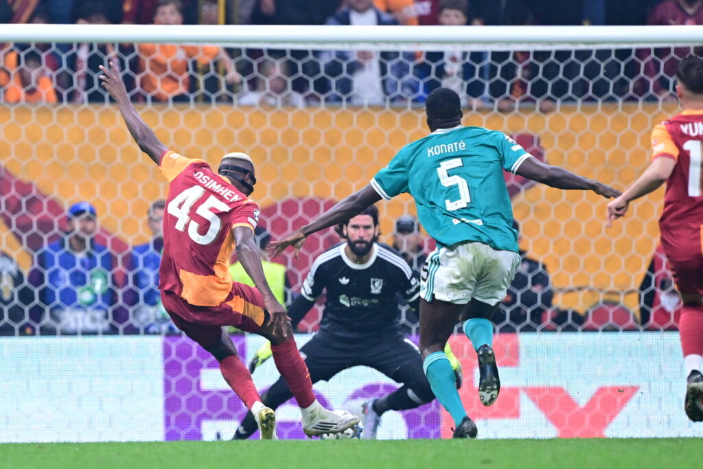 Victor Osimhen shoots during Liverpool's UEFA Champions League match against Galatasaray at RAMS Park