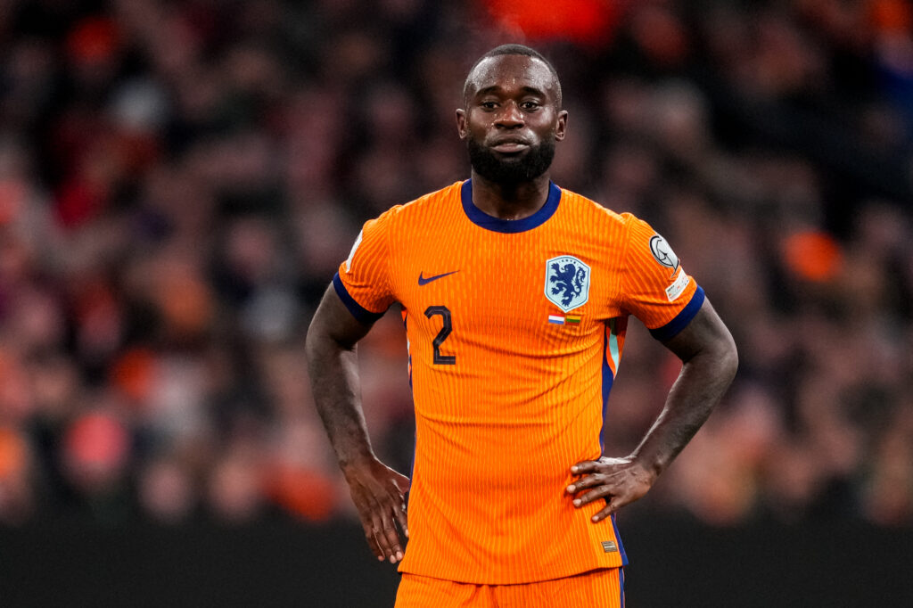 Lutsharel Geertruida pictured playing for the Netherlands during the FIFA World Cup qualifier against Lithuania.