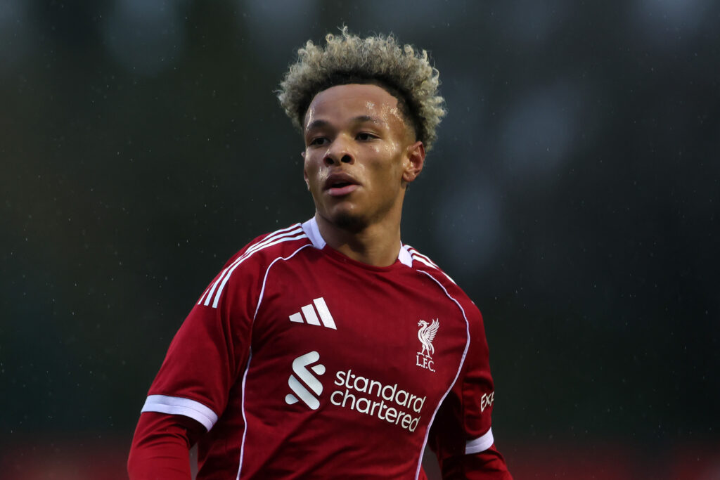 Trent Kone-Doherty in action for Liverpool U21s during their UEFA Youth League match against PSV Eindhoven at the AXA Training Centre
