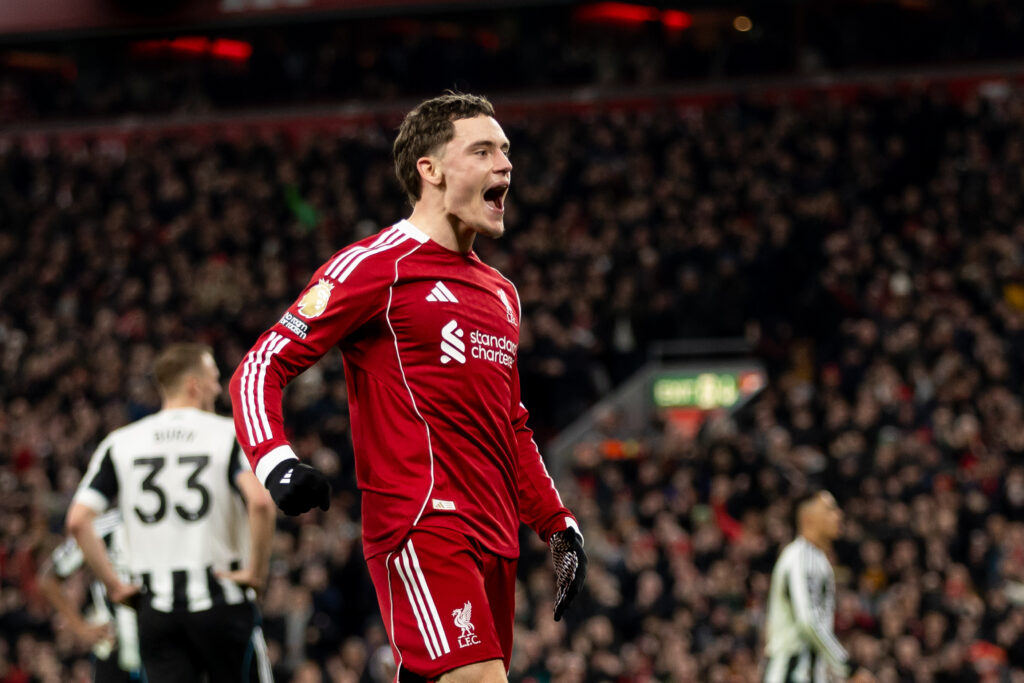 Florian Wirtz celebrates goal for Liverpool vs Newcastle