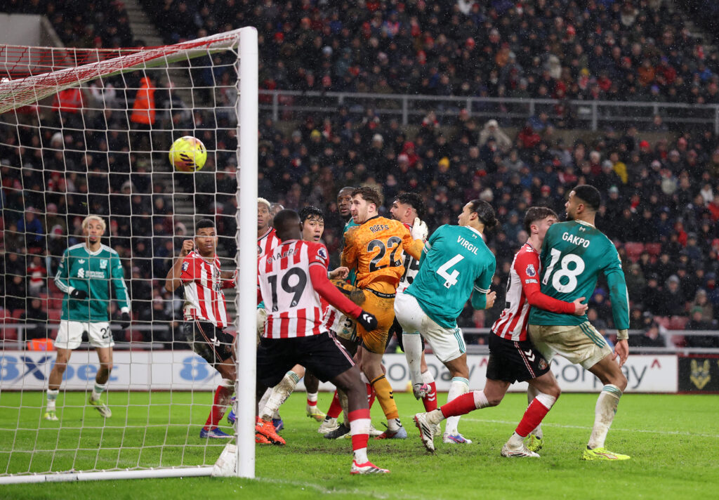 Virgil van Dijk scores for Liverpool during their Premier League match against Sunderland at the Stadium of Light.