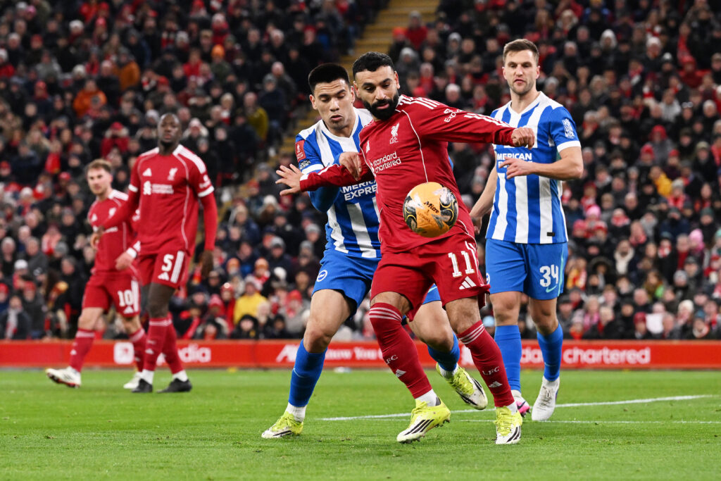 Mohamed Salah playing for Liverpool vs Brighton