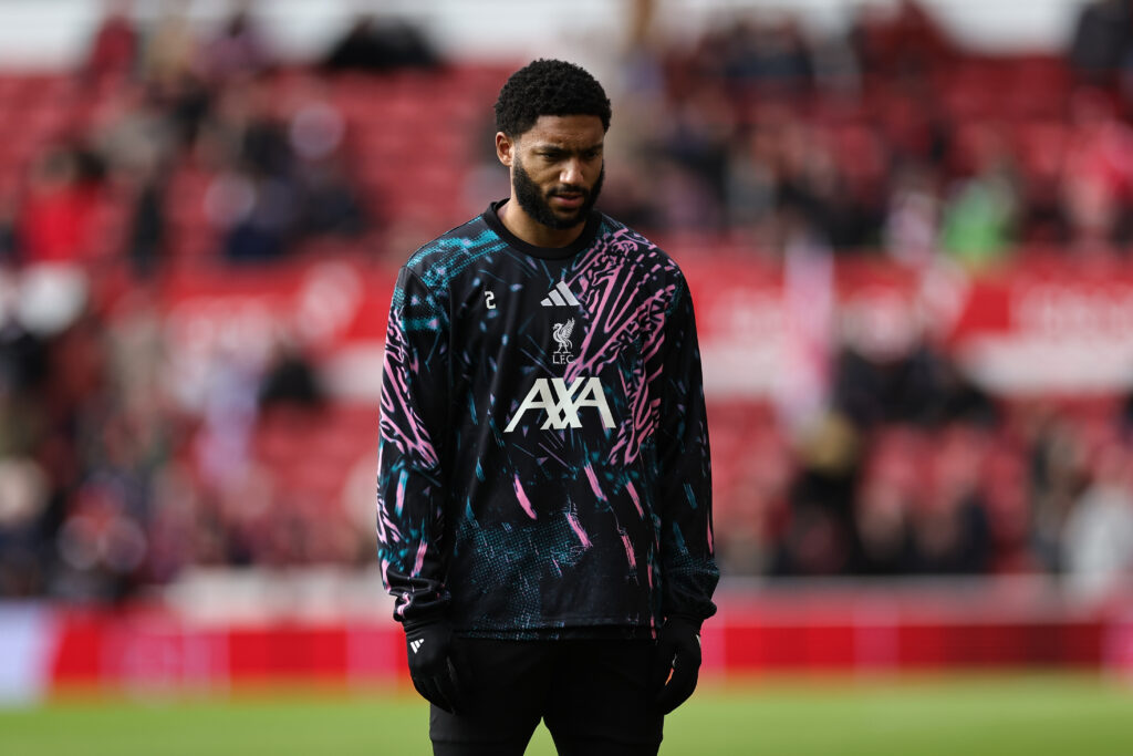 Joe Gomez pictured during Liverpool's warm-up ahead of the Premier League match against Nottingham Forest at the City Ground.