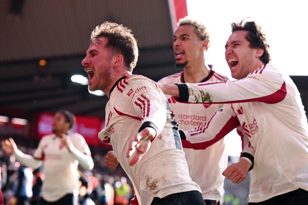 Alexis Mac Allister celebrates Liverpool winner vs Nottingham Forest