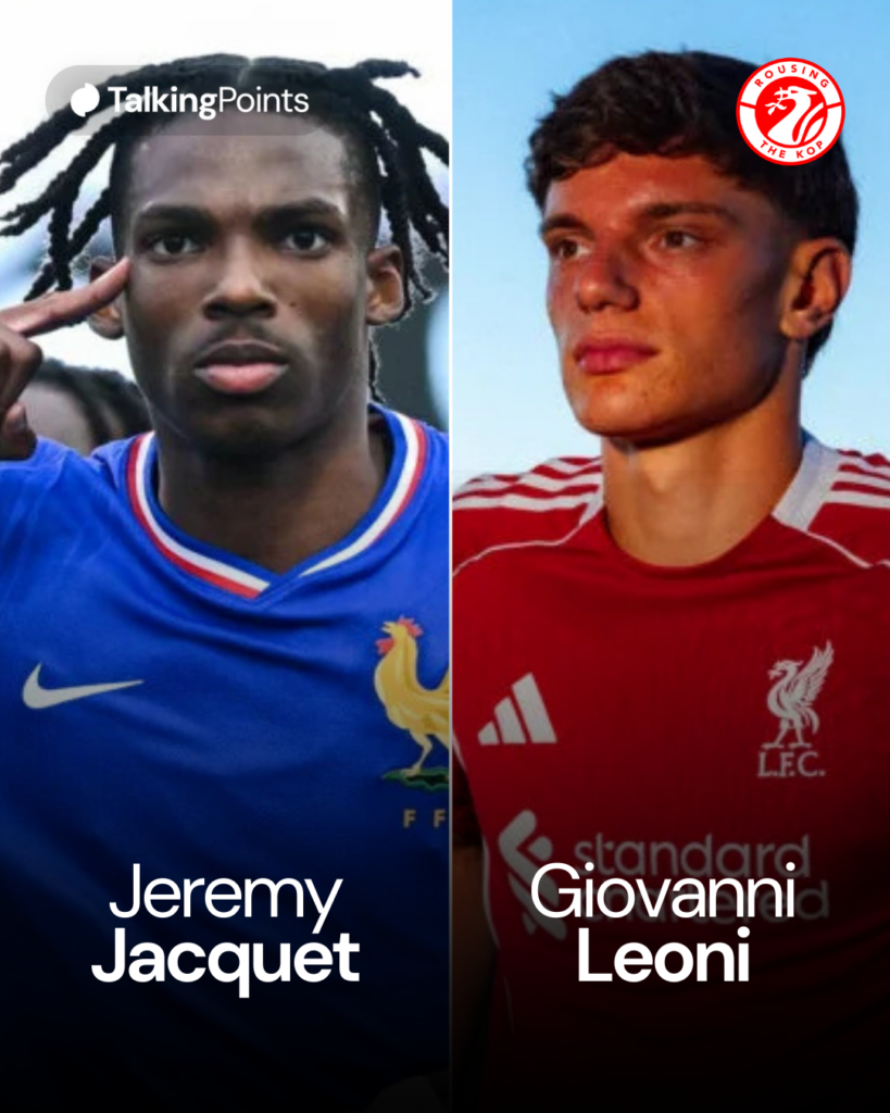 Giovanni Leoni poses at the AXA Training Centre after signing for Liverpool (Credit: Getty Images/Nikki Dyer - LFC).
Jeremy Jacquet celebrates after scoring for France U19 in the European Championship against Northern Ireland (Credit: Getty Images/Ramsey Cardy - Sportsfile/UEFA).