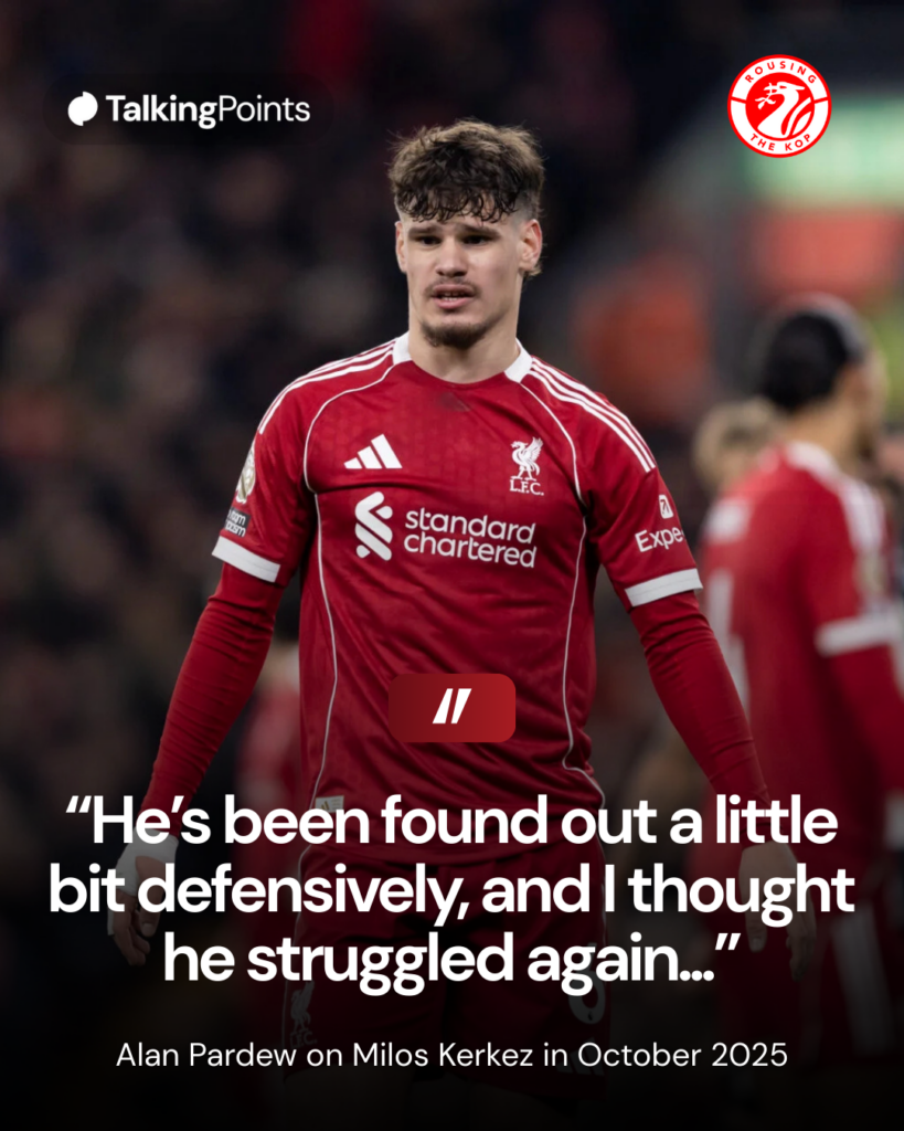 Milos Kerkez pictured during Liverpool's Premier League match against Newcastle United at Anfield.