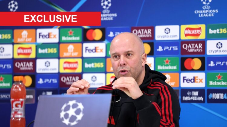 Arne Slot, Manager of Liverpool, speaks to the media during a press conference at AXA Training