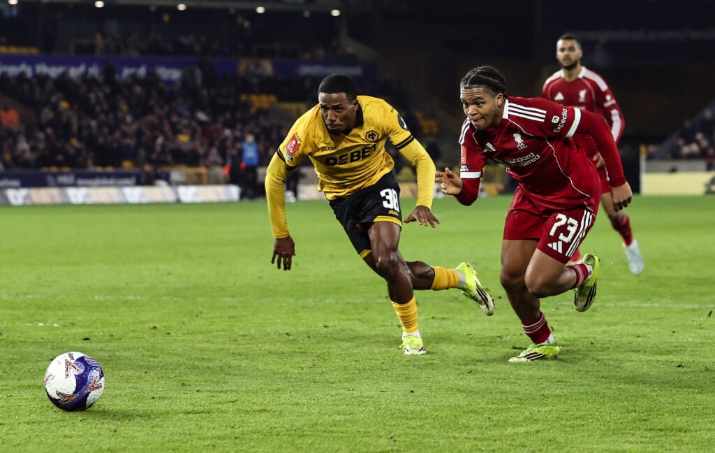 Rio Ngumoha playing for Liverpool vs Wolves