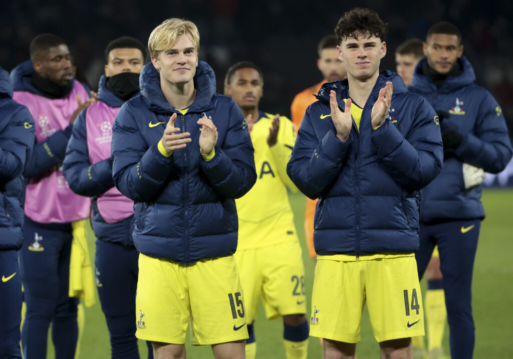 Lucas Bergvall and Archie Gray playing for Tottenham