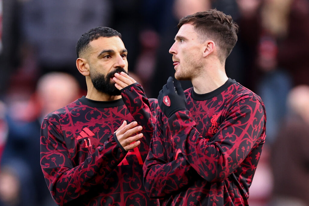Mohamed Salah and Andy Robertson before Liverpool v Brighton & Hove Albion - Premier League