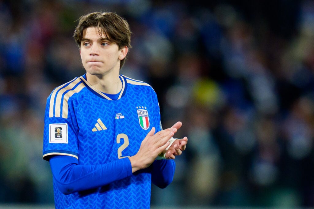 Marco Palestra applauds fans after Italy's FIFA World Cup play-off win over Northern Ireland