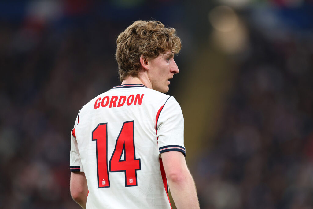 Anthony Gordon pictured in action during England's international friendly against Japan at Wembley Stadium.