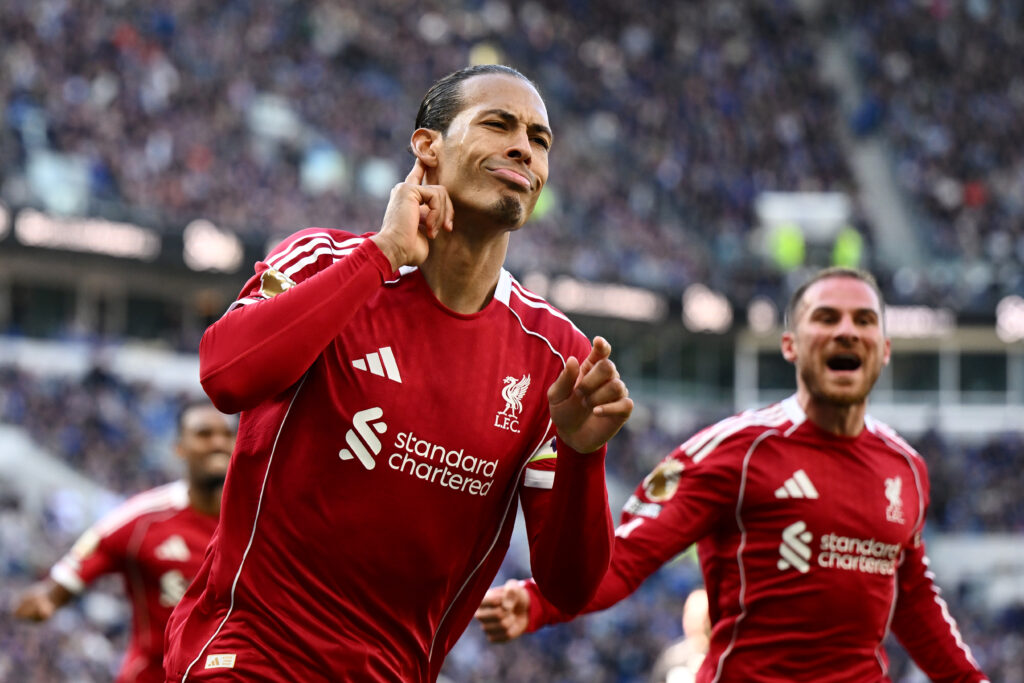 vIRGIL VAN dIJK SCORES WINNER DURING Everton v Liverpool - Premier League
