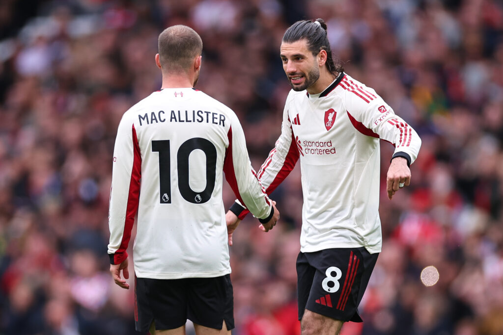 Alexis Mac Allister and Dominik Szoboszlai during Manchester United v Liverpool - Premier League