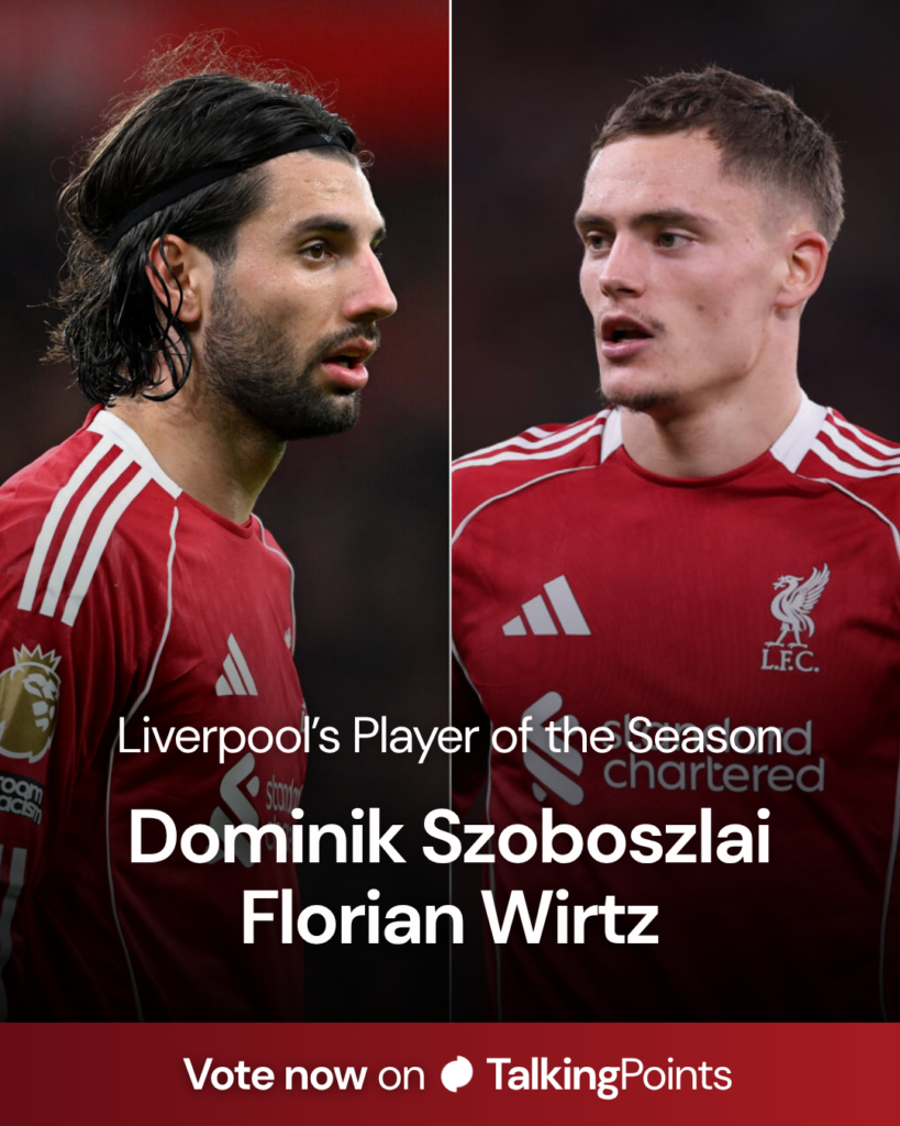 Florian Wirtz playing against Atletico Madrid. Dominik Szoboszlai of Liverpool looks on during the Premier League match between Liverpool and Nottingham Forest at Anfield.