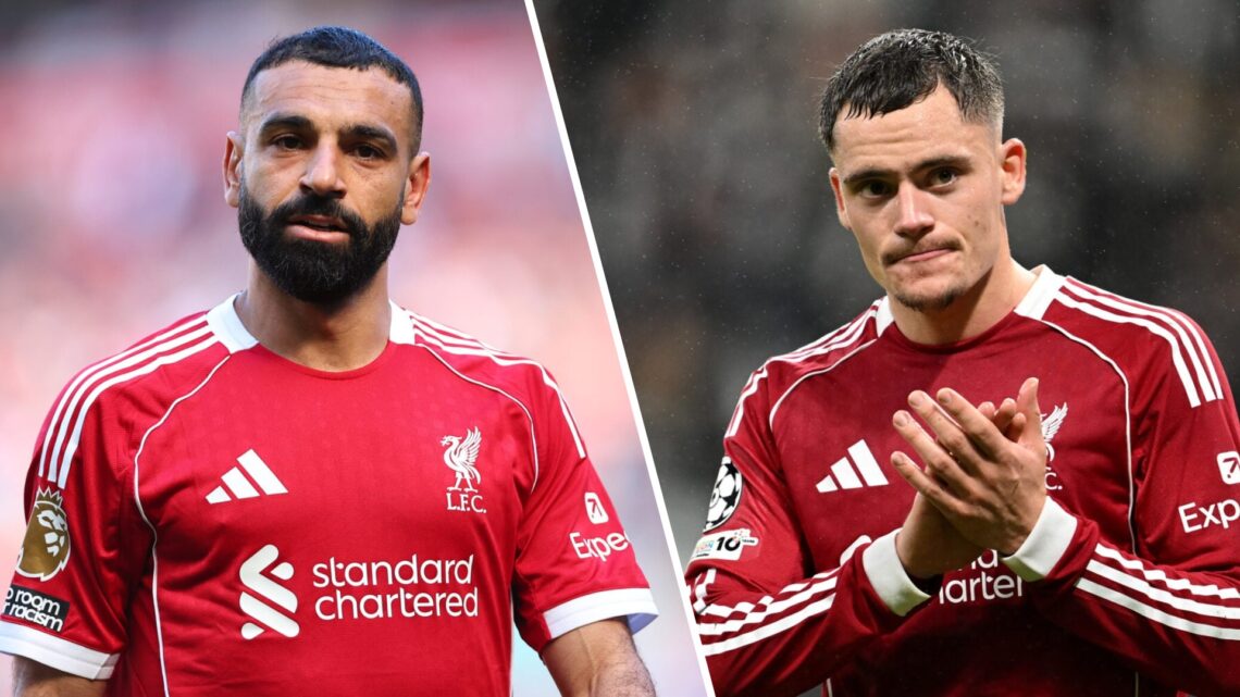 Mohamed Salah pictured in action for Liverpool during the Premier League match against Crystal Palace. Florian Wirtz applauds fans at the end of Li...