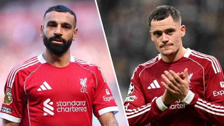 Mohamed Salah pictured in action for Liverpool during the Premier League match against Crystal Palace. Florian Wirtz applauds fans at the end of Li...