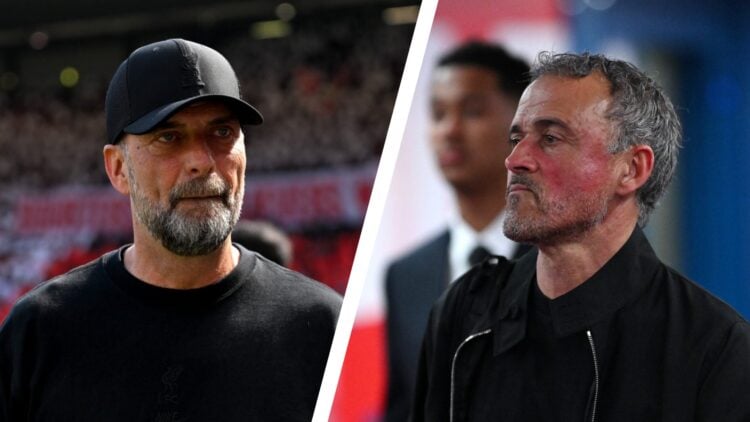 Jurgen Klopp arrives pitchside at Anfield ahead of his farewell Liverpool match against Wolverhampton Wanderers. Paris Saint-Germain manager Luis E...
