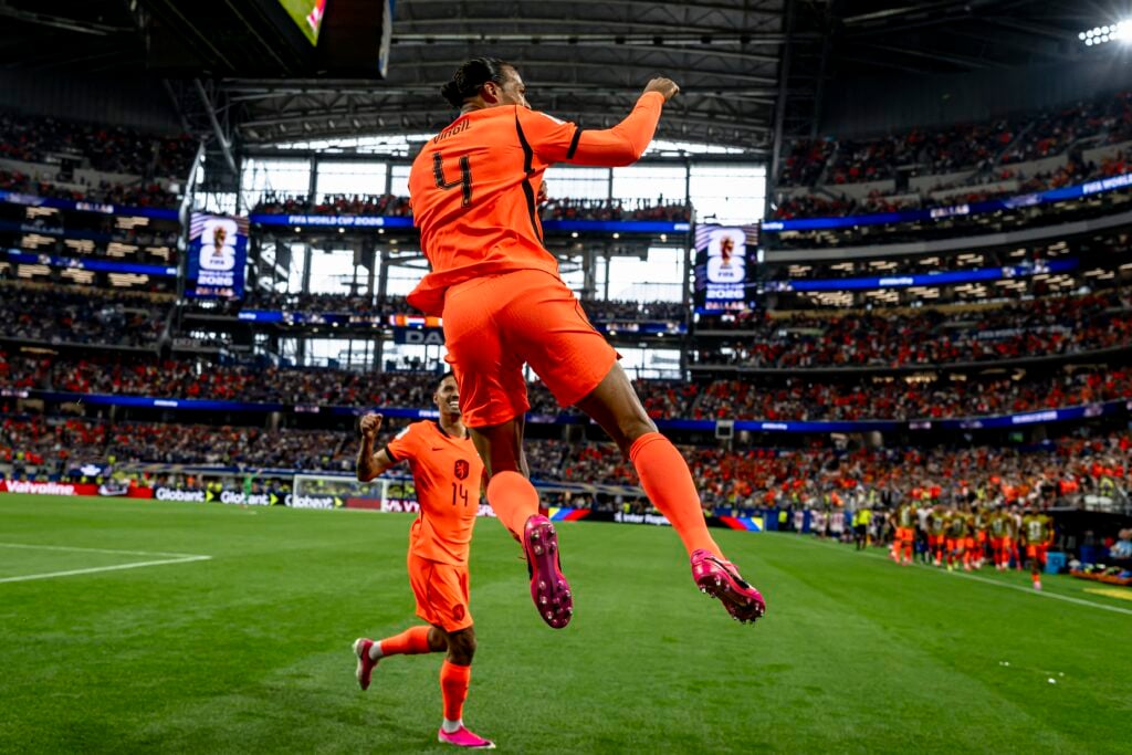 Virgil van Dijk celebrates goal for the Netherlands at World Cup