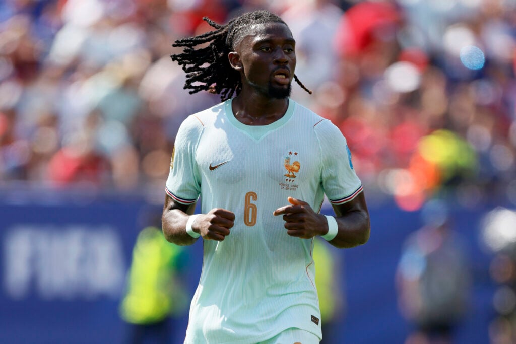 Manu Kone pictured in action for France during their FIFA World Cup group stage match against Norway in Foxborough