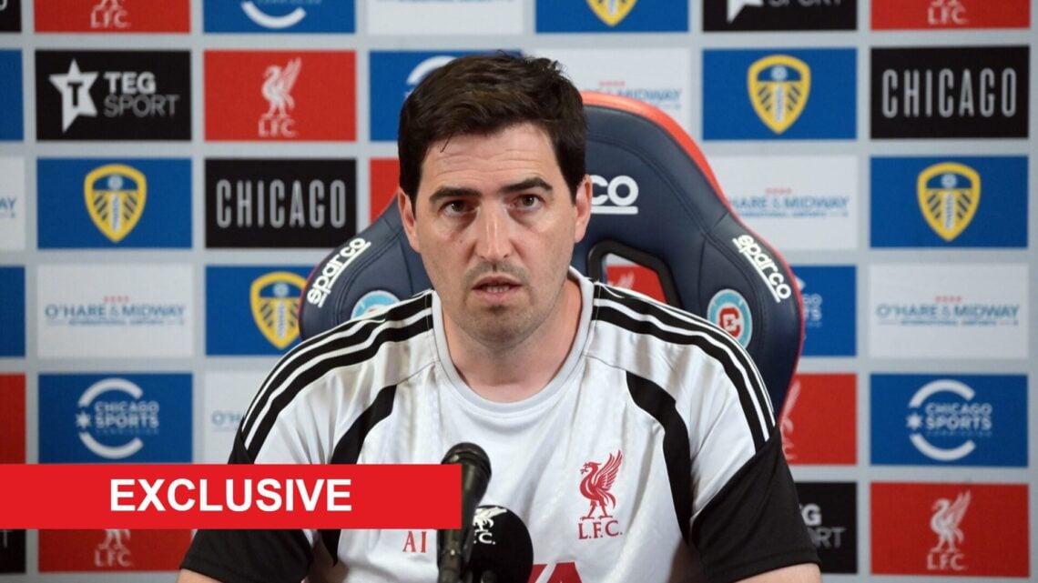 Liverpool F.C. head coach Andoni Iraola speaks during a press conference at the Chicago Fire Endeavor Health Performance Center ahead of his team's...