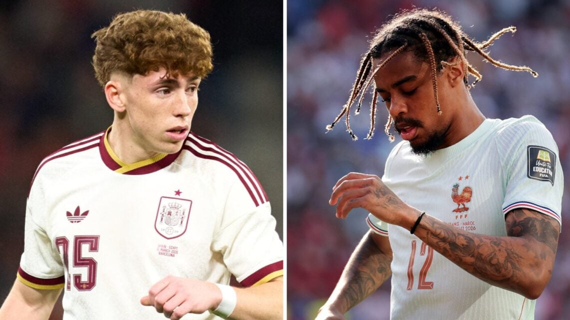 Victor Munoz pictured during Spain's friendly against Egypt in Barcelona. Bradley Barcola seen in action during France's FIFA World Cup quarter-fin...